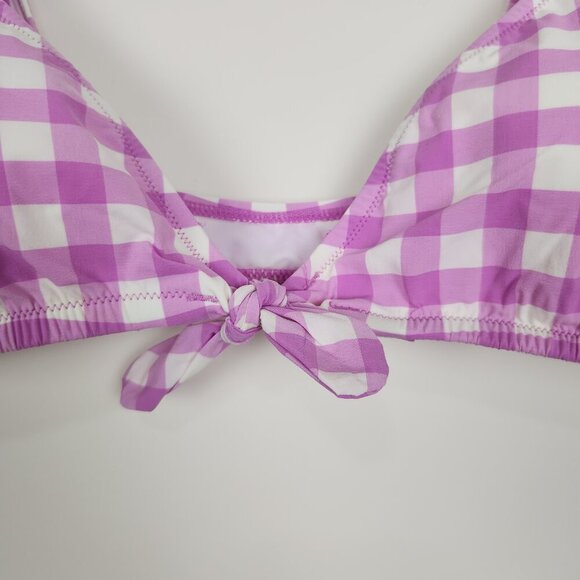 J Crew Size M Tie-front scoopback bikini top in oversized matte gingham NWT - Picture 2 of 6